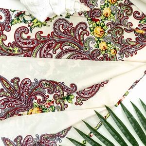 LARGE Tide 100% Silk Scarf Ivory Paisley